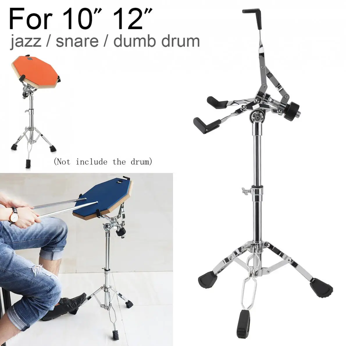 Portable Tripod Drum Bracket Metal Adjustment Drum Stand Foldable Floor Drum Holder for 10-15 Inch Jazz Snare Dumb Drum 