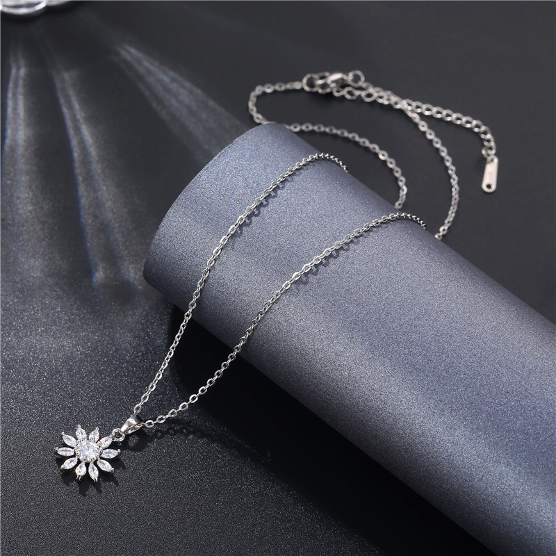 Stainless Steel Necklace for Women 2021 Cubic Zirconia Pendant Necklace Sunflower O Chain Simple Style  Fashion jewelry