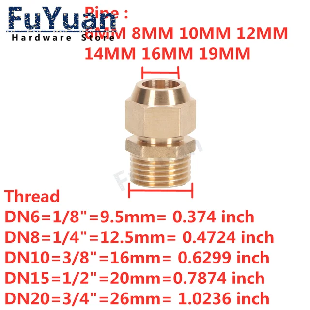 1PC Compression Ferrule Tube Fitting 3/4/6/8/10-16 Brass Pipe