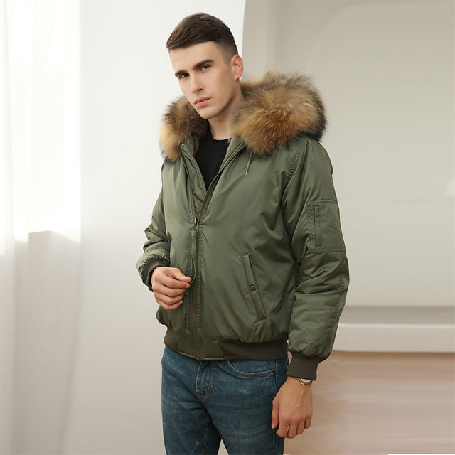 Mens green jacket hot sale with fur hood