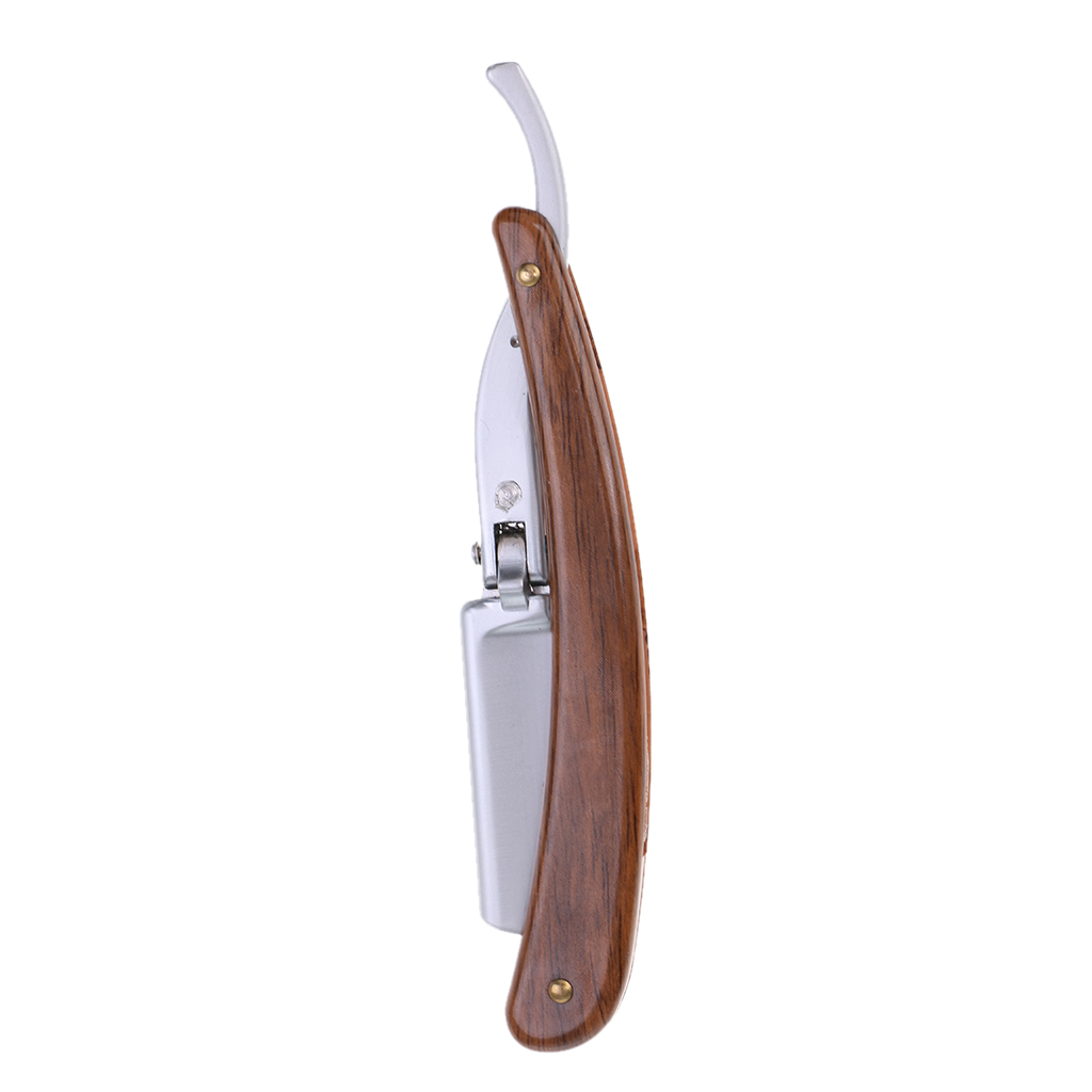 Men's Vintage Wooden Handle Folding Zinc Alloy Barber Shaving Straight Razor with Storage Box