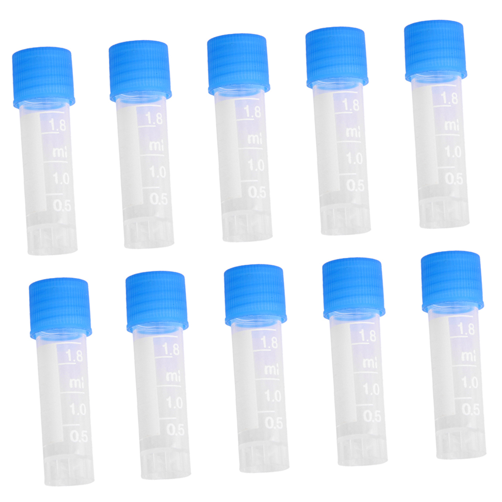 10pcs Clear 1.8ml Plastic Graduated Cryovial Tubes Sample Container with Screw Caps For Oils Dyes Lab Test