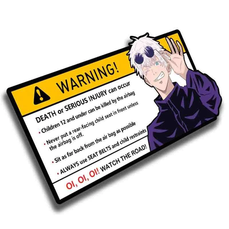 13cm*9.1cm 1 Pcs Cartoon Anime Jujutsu Kaisen Car Sticker for Gojo Satoru Warning Decal Anime Vinyl JDM Window Stickers