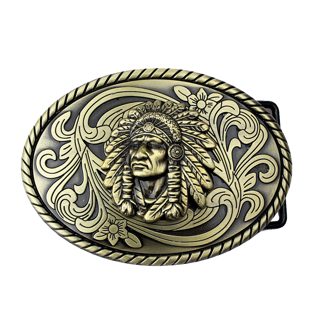 Retro Western Cowboy Bronze Metal Buckle Indian Pharaoh Pattern Belt Buckle