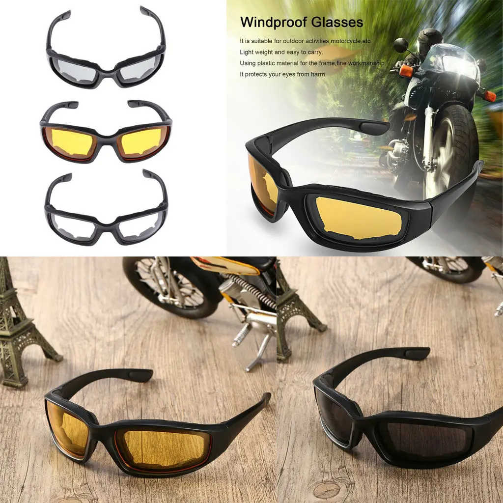 3 Pair Combo Motorcycle Riding Glasses Wind Resistant Padded Comfortable