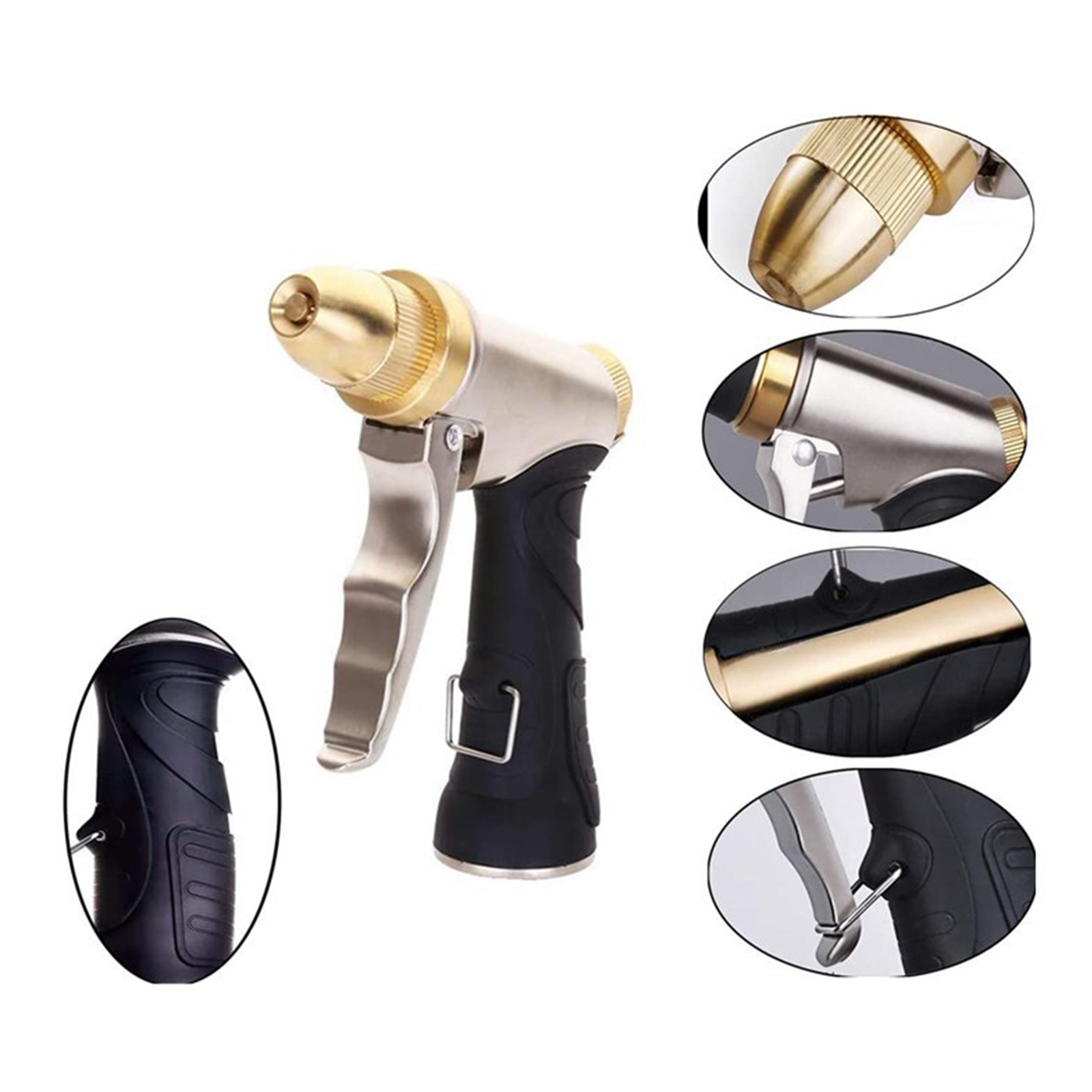 Brass High Pressure Jet Garden Water Hose Spray Nozzle 4 Spray Modes, Durability Leak-Proof