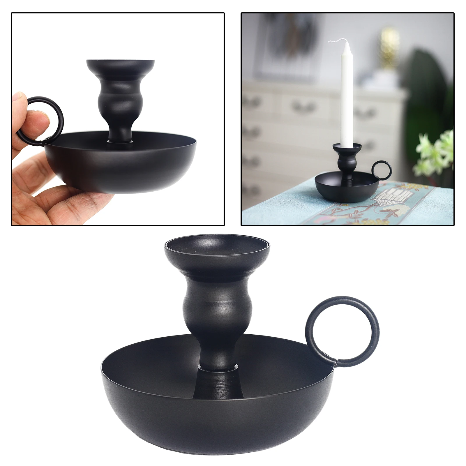 Matte Black Iron Taper Candle Holder, Modern Decorative Candlestick Holder, with