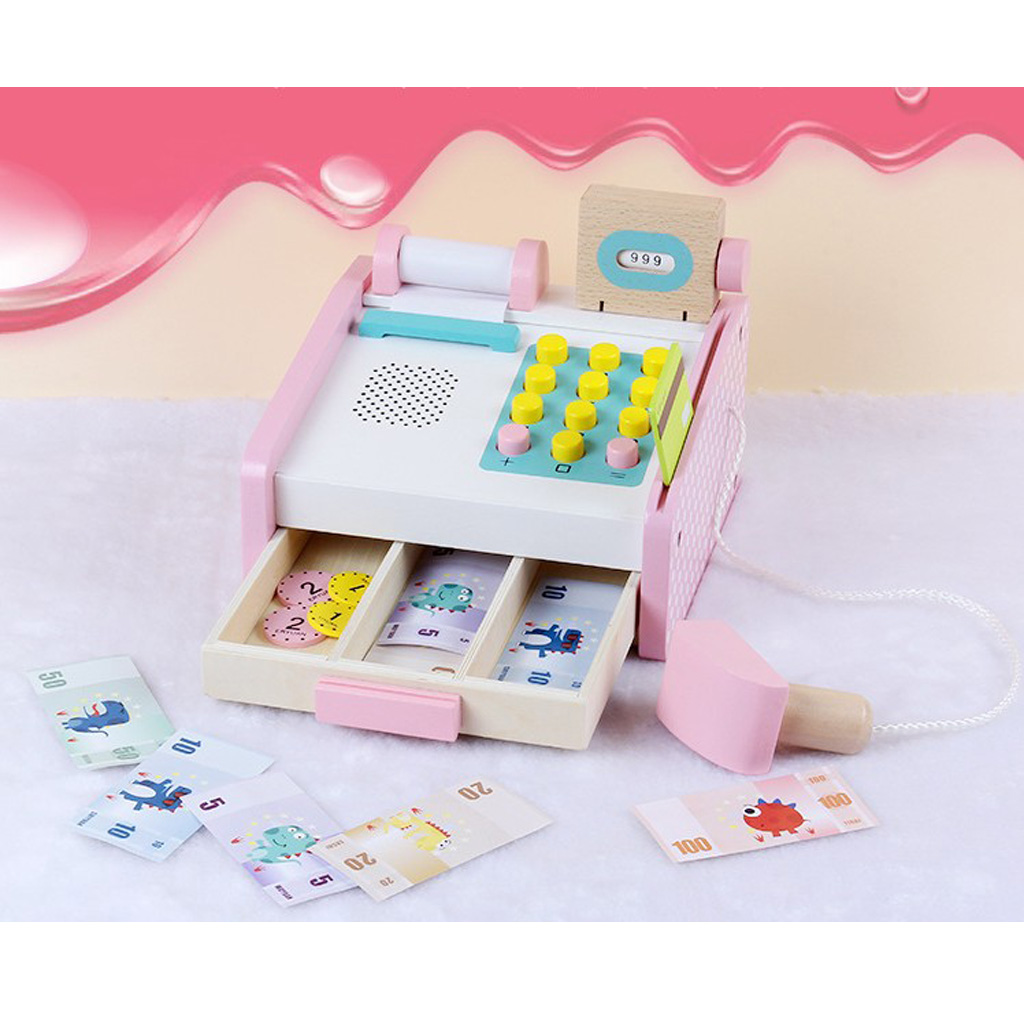 Wooden Cashier Toy Cash Register Play Set, Role Play Set for Children