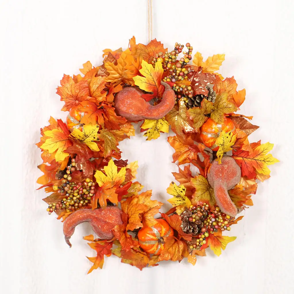 Fall Harvest Round Pumpkin Garland Wreath 45cm Wall Decor Thanksgiving