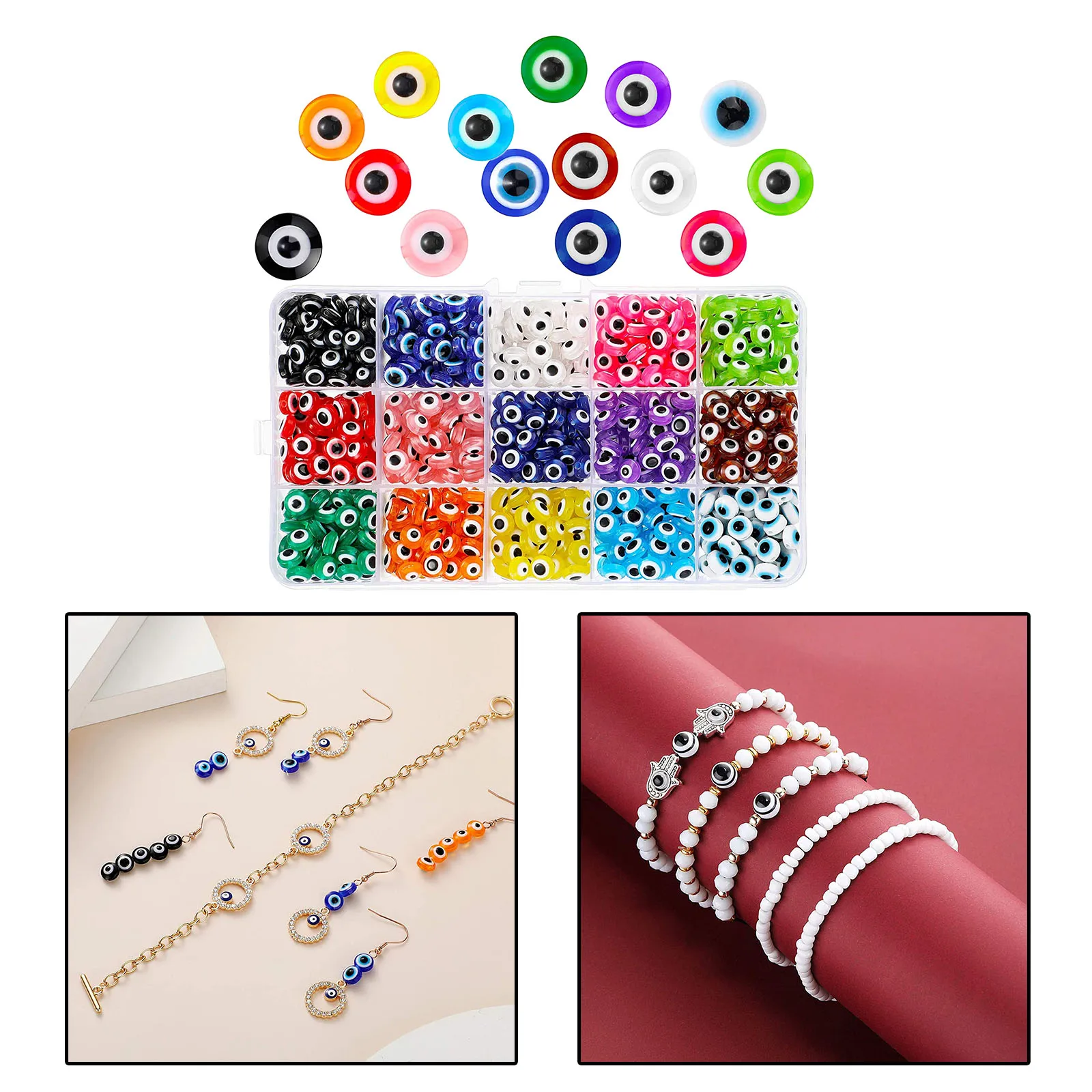 450PCS 8mm Oval Beads Evil Eye Resin Spacer Beads for Jewelry Making DIY Bracelet Beads