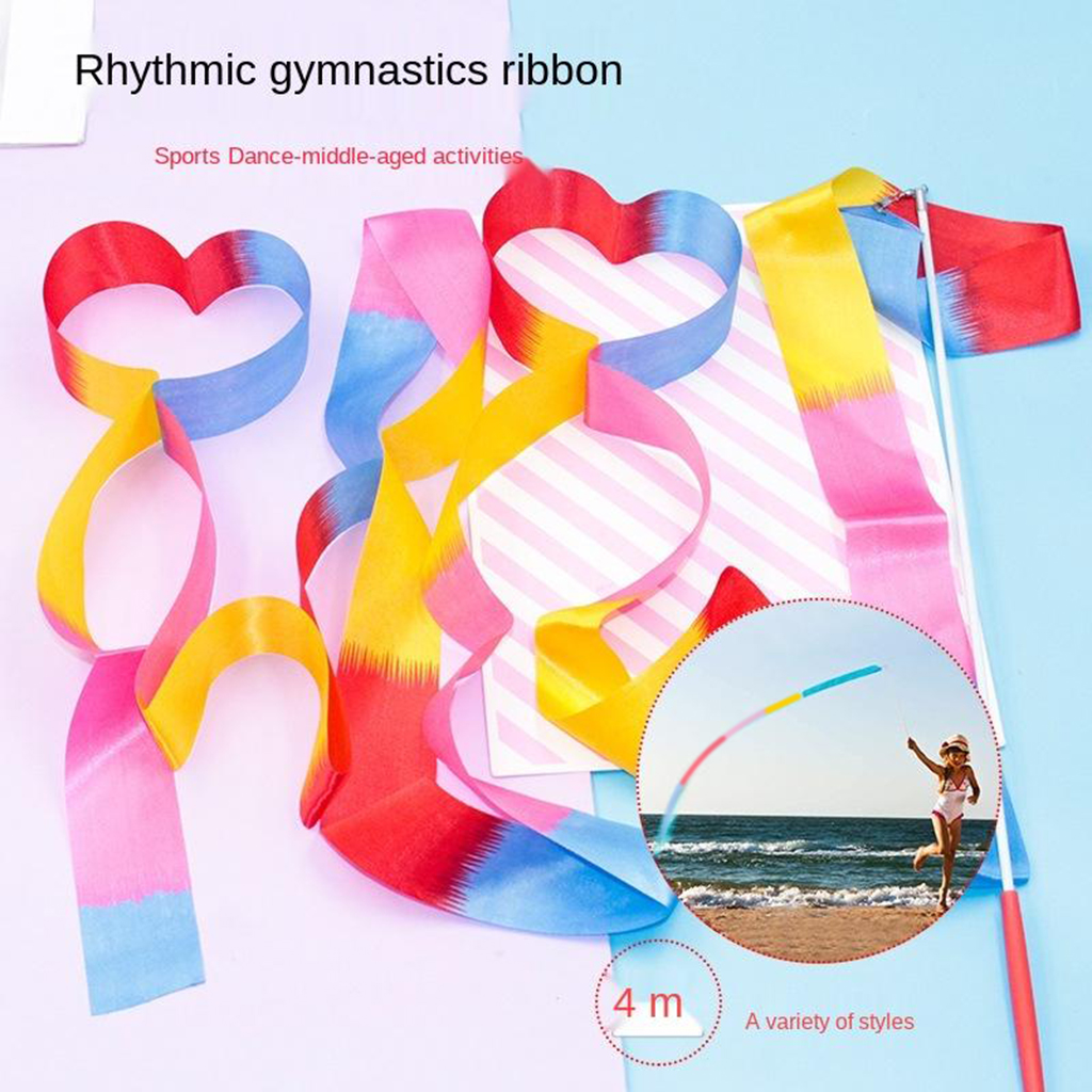 Dance Ribbons Rainbow Streamers Rhythmic Gymnastics Ribbon Baton Twirling Wands on Sticks for Kids Artistic Dancing