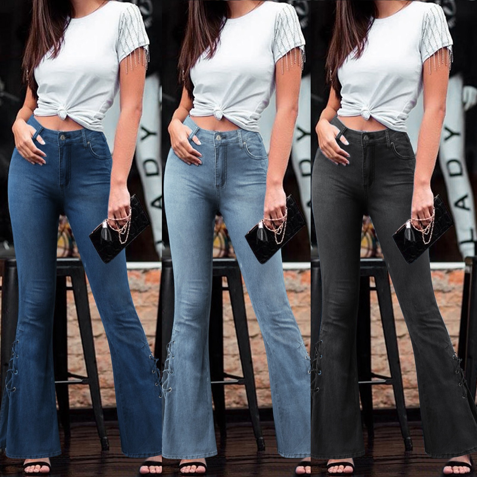 flare jeans vintage streetwear rendas até a