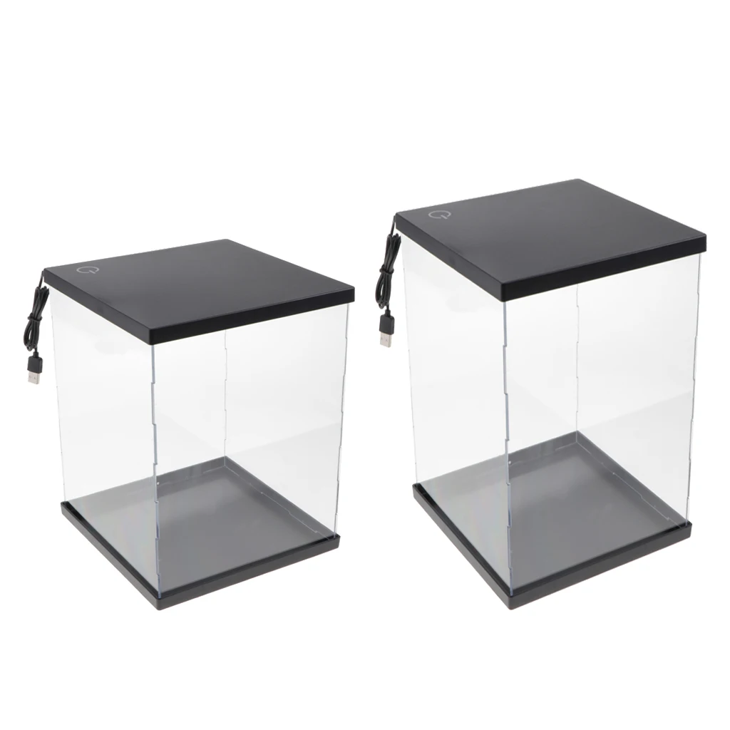 Acrylic Display Case Countertop Box Cube Organizer Model Toy Storage Box LED