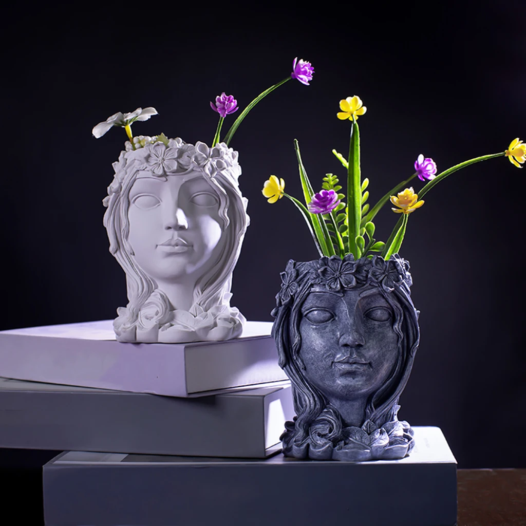 Goddess Face Head Planter Sculpture Cactus Herb Pot Home Decor Bedroom Bar Crafts Art Plant Flowerpot