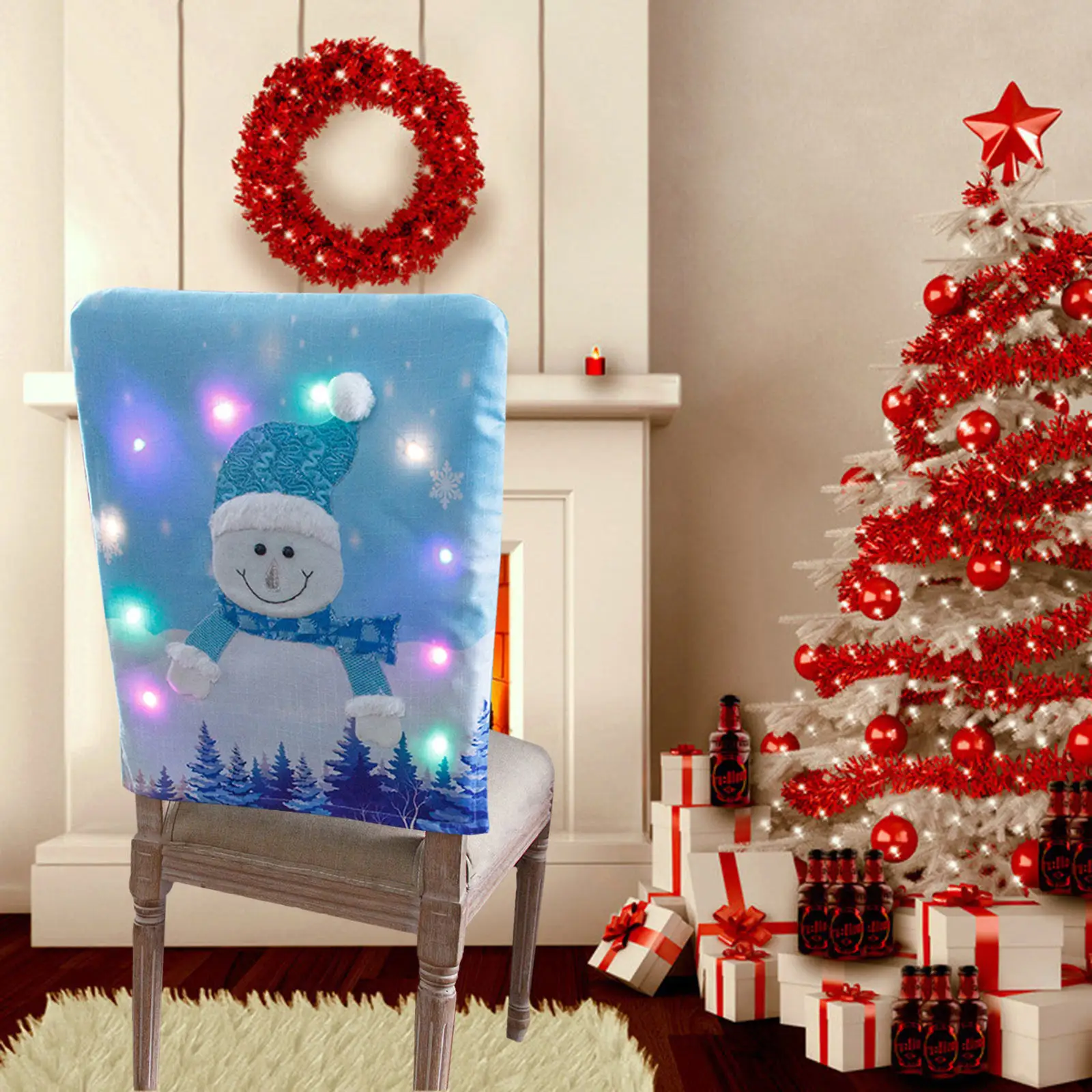 Elastic Non-woven Fabrics Christmas LED Lights Dining Chair Cover Thick Xmas Chair Slipcover Removable