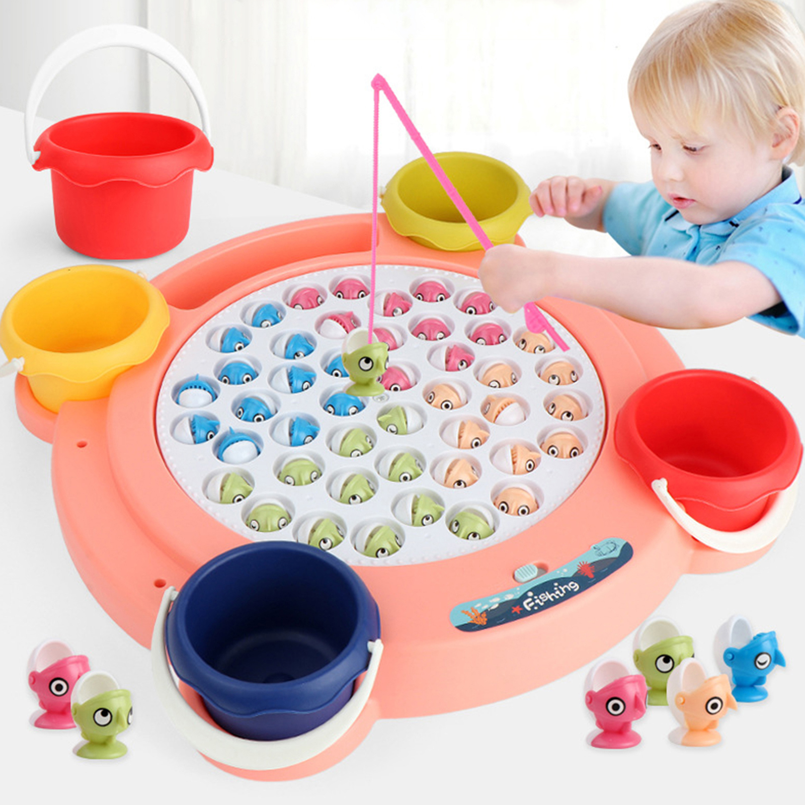 Electric Fishing Game Toy Set w/Rotating Pool 45 Fish Educational Toys Gifts