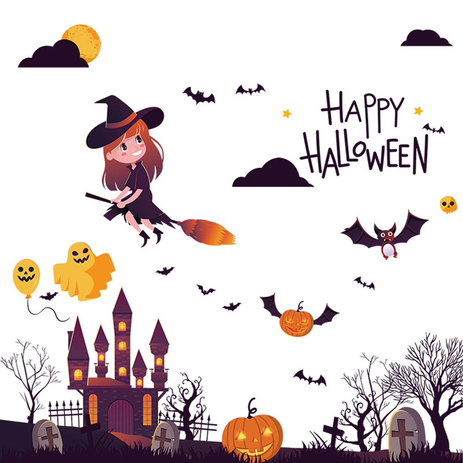 ウォールステッカー テラーハウス ハロウィン Halloween リメイクシート ステッカー シール はがせる壁紙 飾り 壁紙 おしゃれ あす楽 インテリア おばけ グッズ はがせる ジャックオランタン 壁シール 魔女カボチャバット怖い窓壁静電ステッカー装飾ハロウィーン