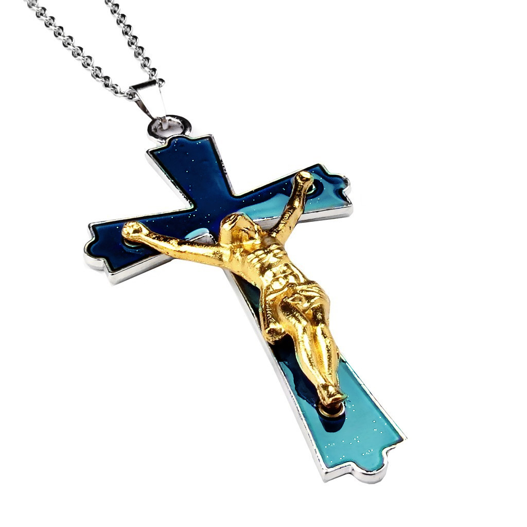 Unisex Stainless Steel Christian Jesue Cross Color Changing Stainless Steel Pendant Necklace