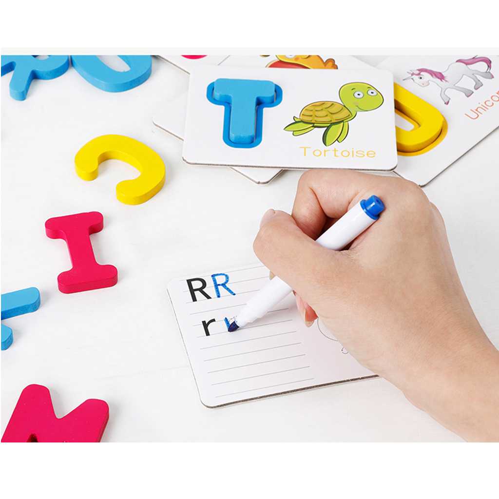 Wooden 26 ABC Alphabet Letters Learning & Writing Jigsaw Puzzles Blocks Toy Kids