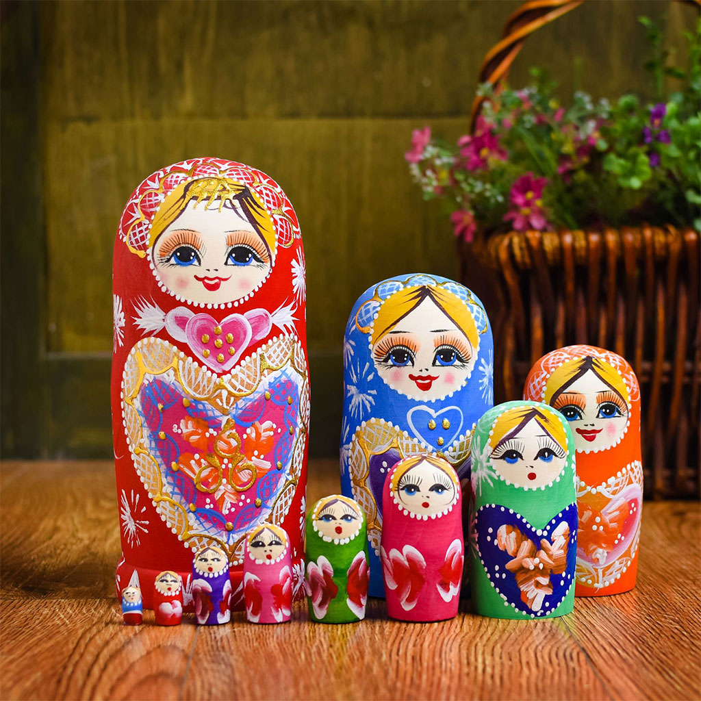 10 Pieces Handmade Chinese Girl Style Wooden Russian Nesting Dolls Kit Children Matryoshka Toy