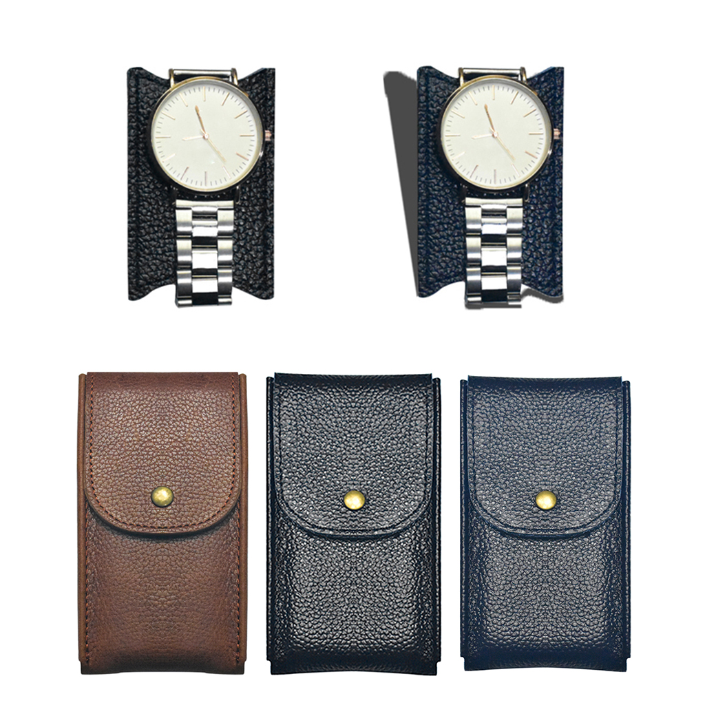 PU Leather Watch Pouch Pocket Watch Storage Case with Snap Button