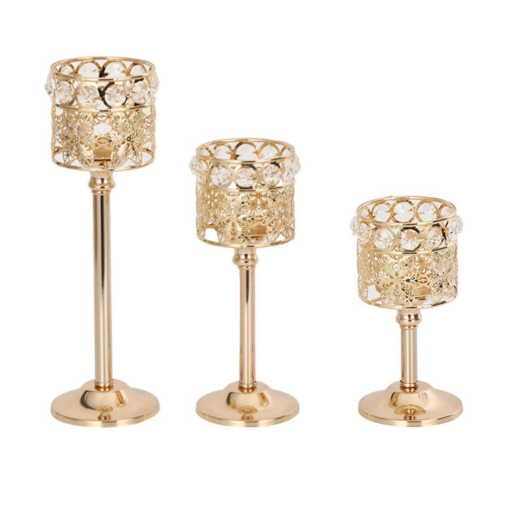 Modern Candlesticks Luxury Transparent Pillar Gold Metal Iron Crystal Candle Holder for Bar Anniversary Table Centerpiece Decor
