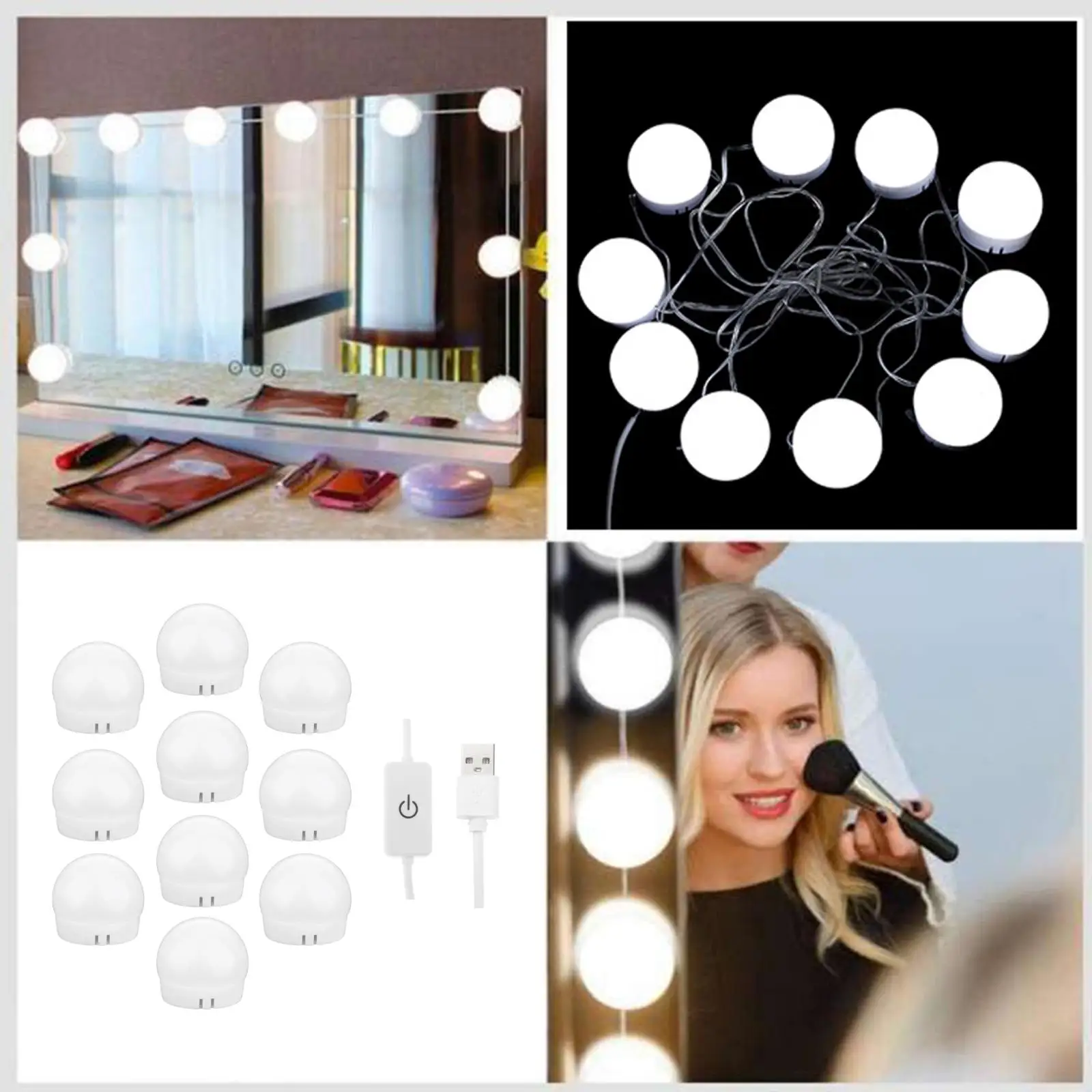 Mirror Vanity Lights, Hollywood Style Mirror Lights for Makeup, Adjustable Color And Brightness Light Bulbs, Par Lighting Strip