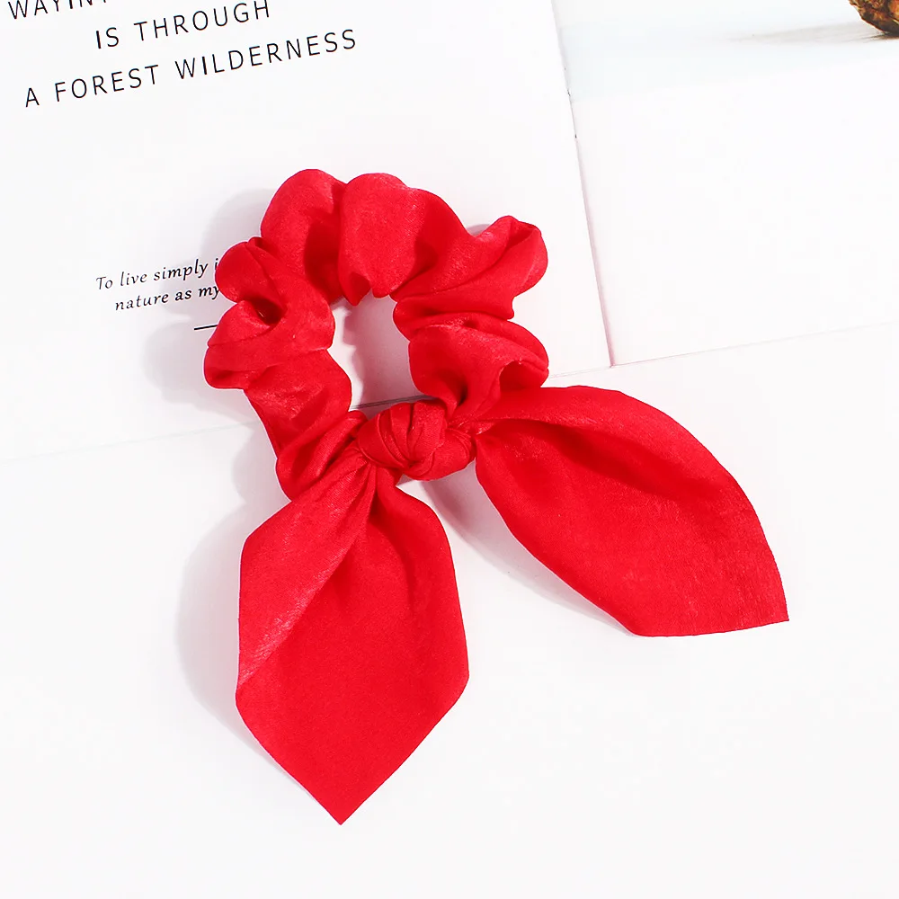 New Designer Scrunchies Satin Rabbit Ears Hair Ties Solid Color Headwear Bow Knot Scrunchy Girls Hair Accessories Christmas Gift star hair clips