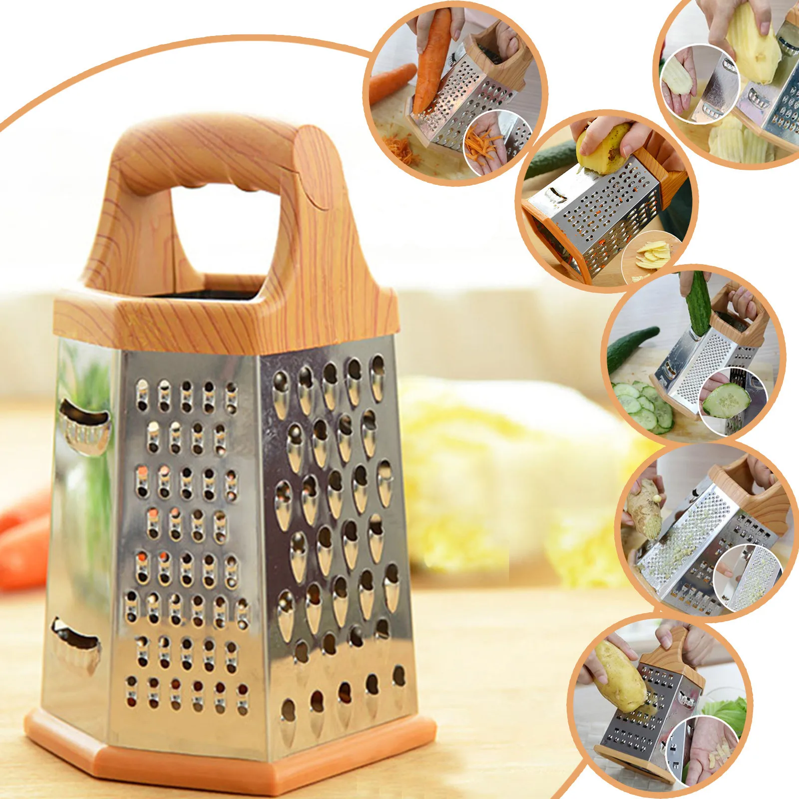 Cheese Grater & Shredder for Kitchen Stainless Steel 6-Sides Perfect to Slice Fruits Vegetables Cheeses 
