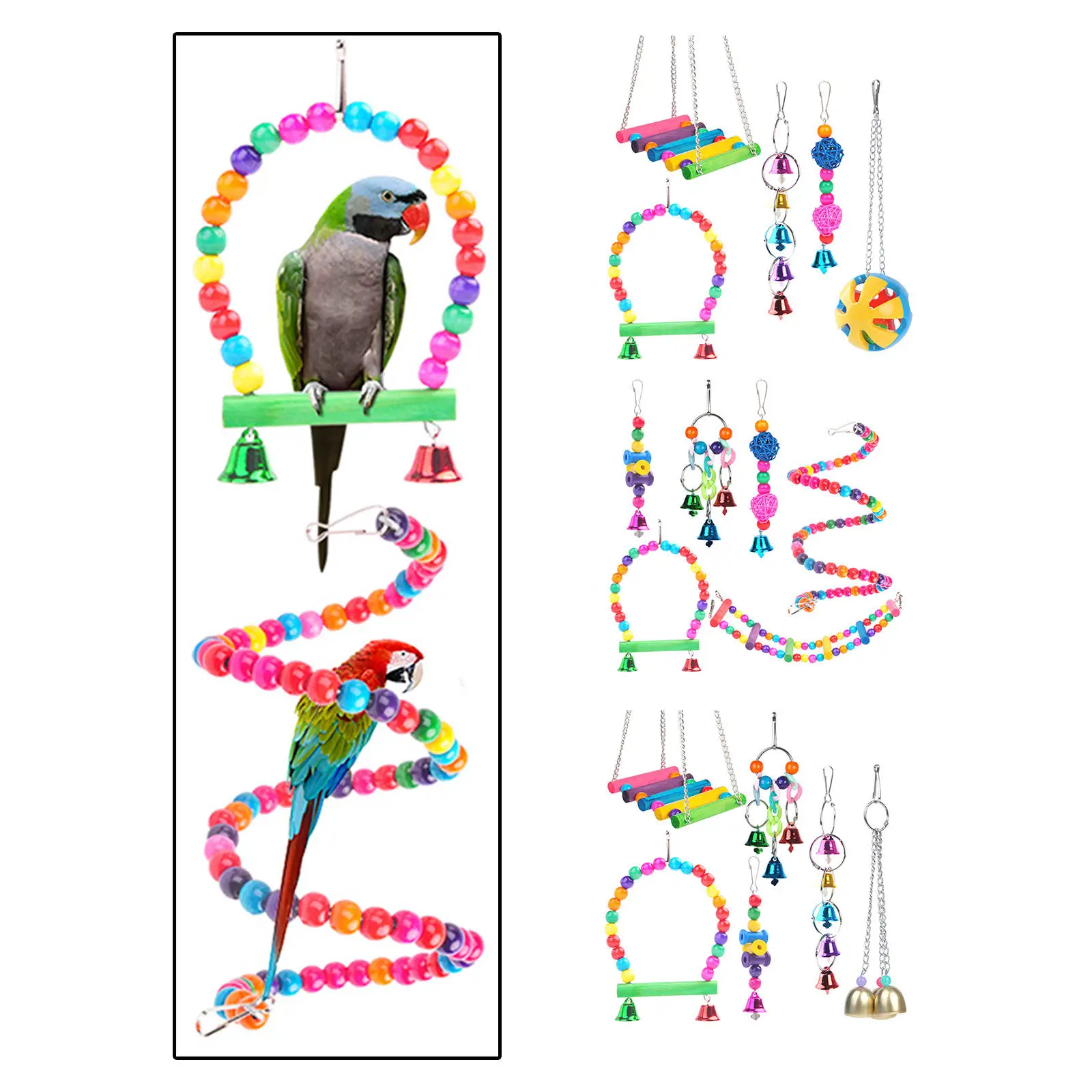 Parakeet Toy Funny Birds Accessories Training Toys Multicolored Ornaments Interactive Pet Supplies Wooden Bite Resistant