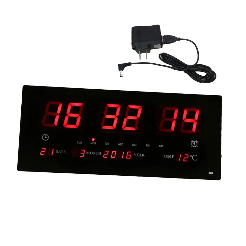 Large LED Digit Alarm Wall Clock 24H Display Time Backlight Office School Home Supplies - Night Mode Backlight, LED Screen US