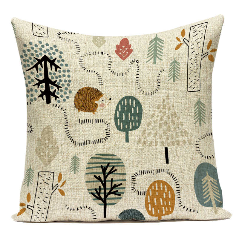 Dekorativer Kissenbezug mit niedlichen Cartoon-Tieren, Blumen, Pflanzen, Polyester-Kissenbezug für Sofa, Zuhause, Wohnzimmer, Dekoration – Detail 9