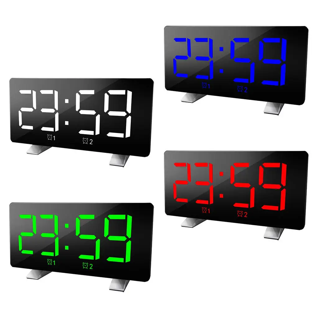 Alarm Clock LED Mirror Snooze Portable Desk Clocks for Living Room Kids Room Bedside Office Desktop