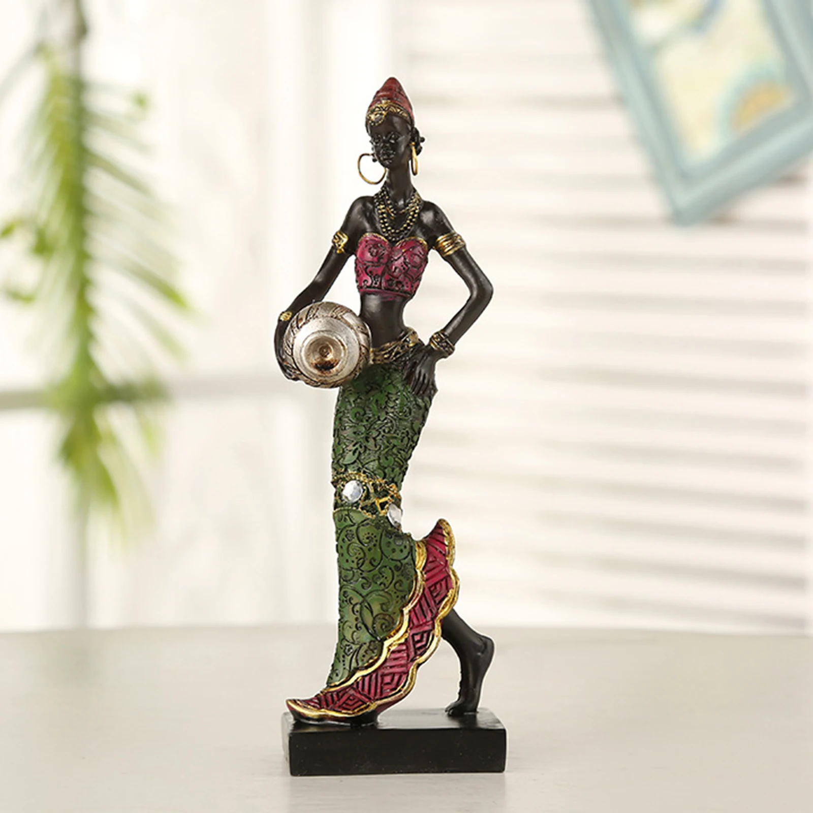 African Figurine Women Figure Tribal Lady Statue Sculpture Collectible Art Piece African Decoration For Home Office TV Cabinet