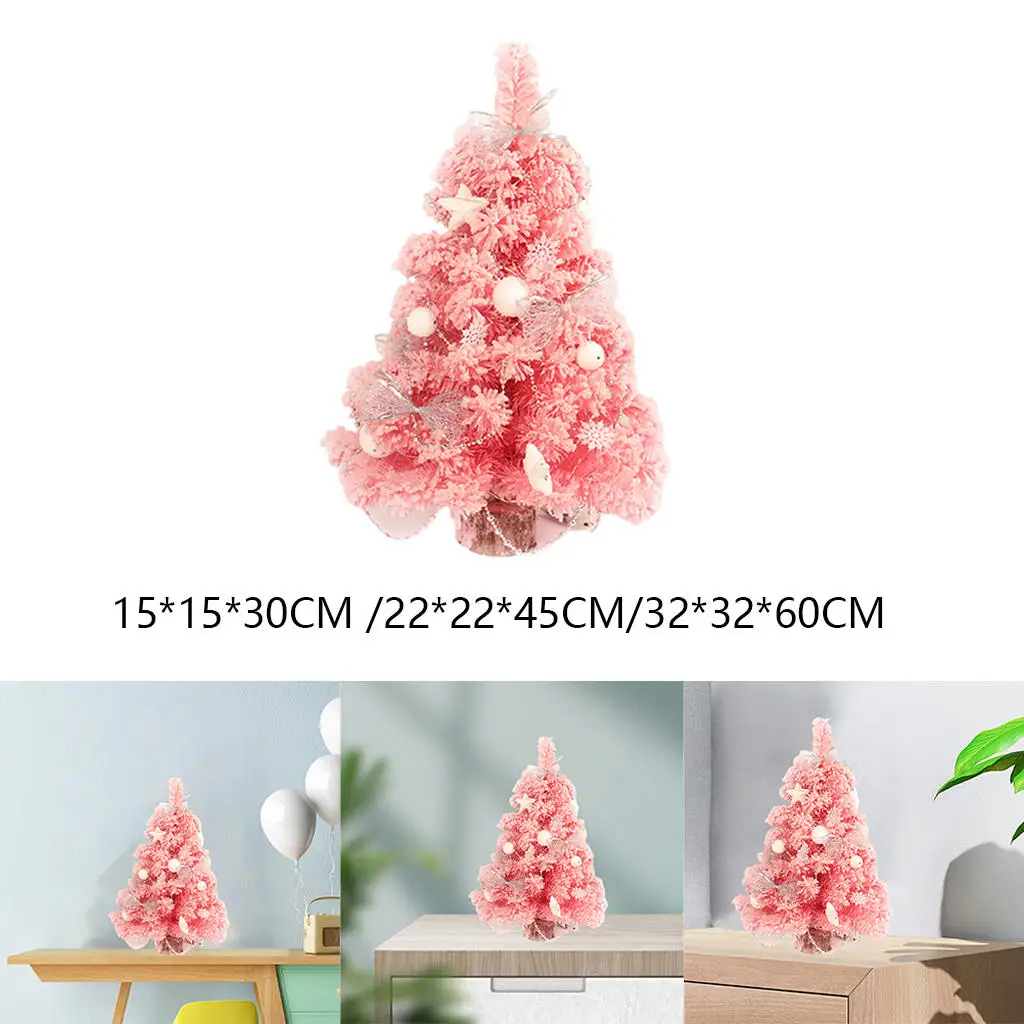 Mini Christmas Tree Birthday Gift Battery Powered Ornaments PVC Pink Artificial for Kitchen Home Tabletop Children Girls