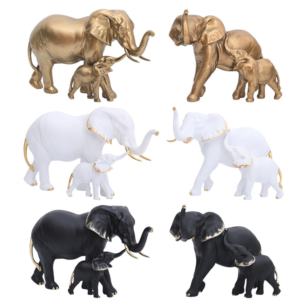 Elephant Statue Animal Figurine Resin Elephant Mother Baby Sculpture Home Office Desktop Decoration Ornament Collections Crafts