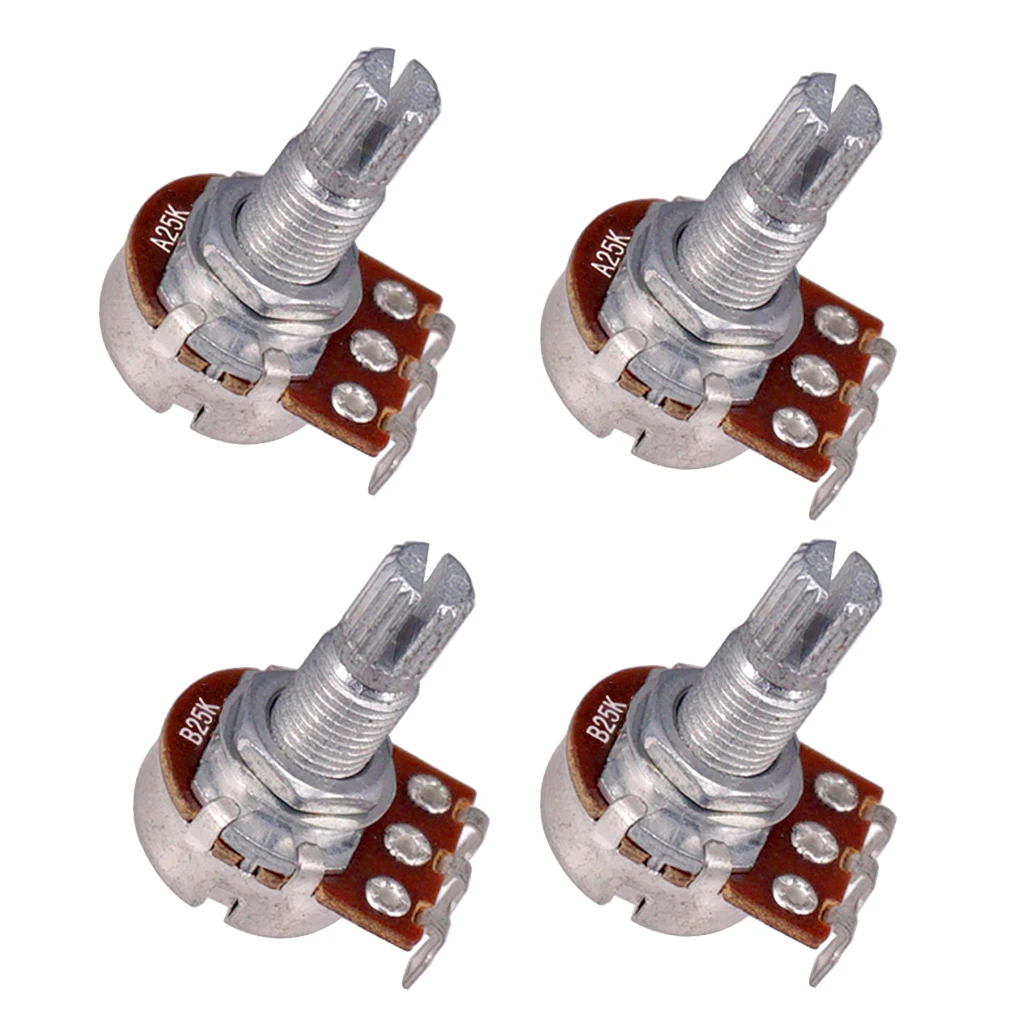 4pcs A25K/B25K Long Split Shaft Audio Taper Low Friction Potentiometers