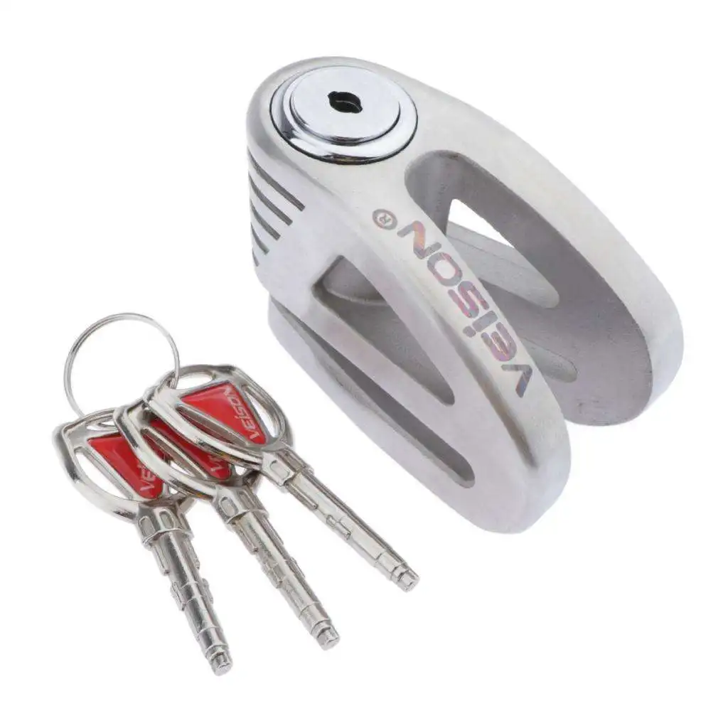 Disc Brake Lock(6mm dia pin), Motorcycle Lock with 3 Keys, Anti-Theft Wheel Lock, Silver