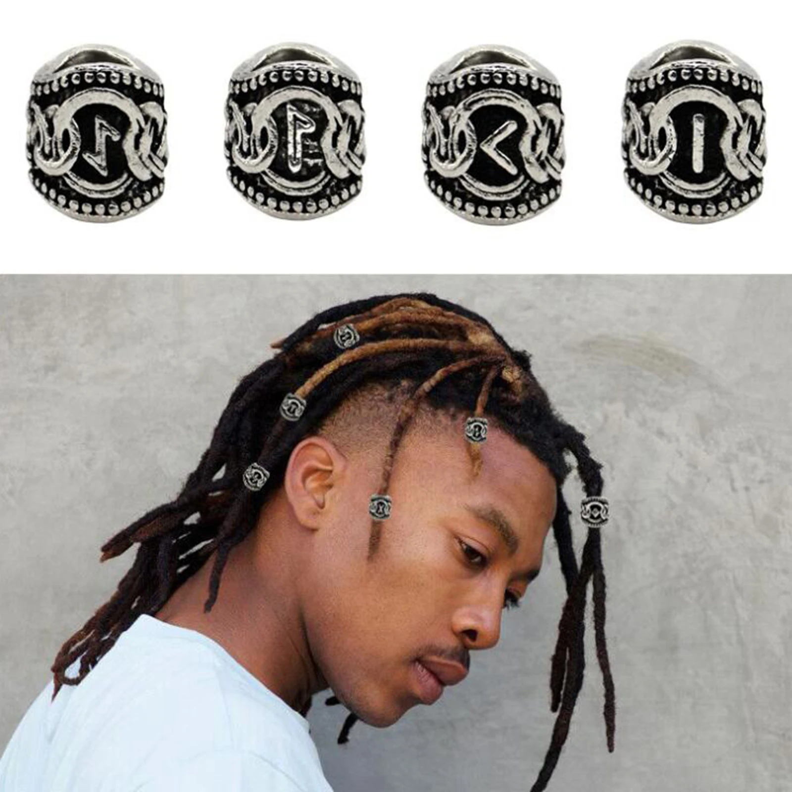 Viking Rune Beard Bead Coil Set (24 Pieces) - Norse Rings for Hair, Dreads & Beards