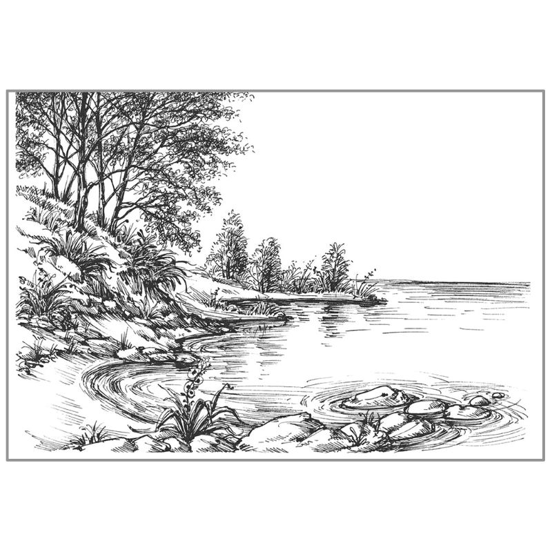 river bank clipart black and white