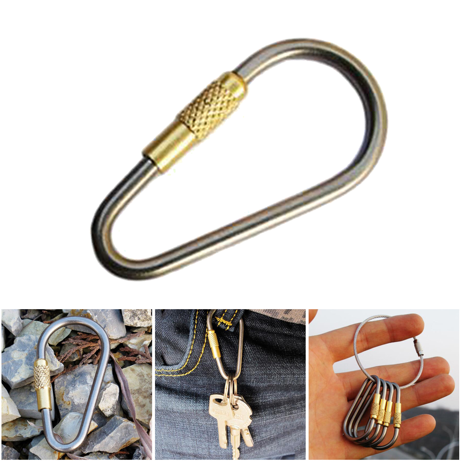 Screw Locking Carabiner Clips Small Titanium Alloy D-Ring Hooks, Dog Leads,
