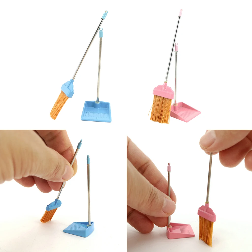 1/12 Miniature Broom Dustpan Set Sweeping Tool Dollhouse Bath Room Accessory