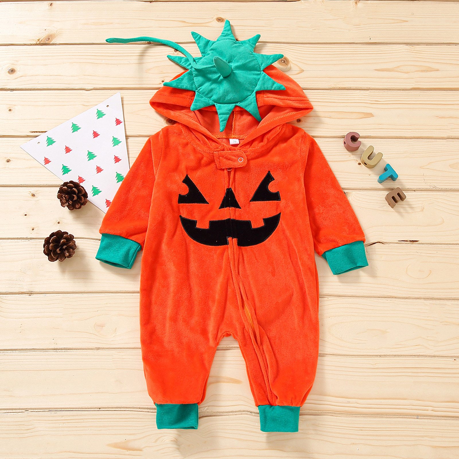 Autumn Halloween Hooded Romper Orange 