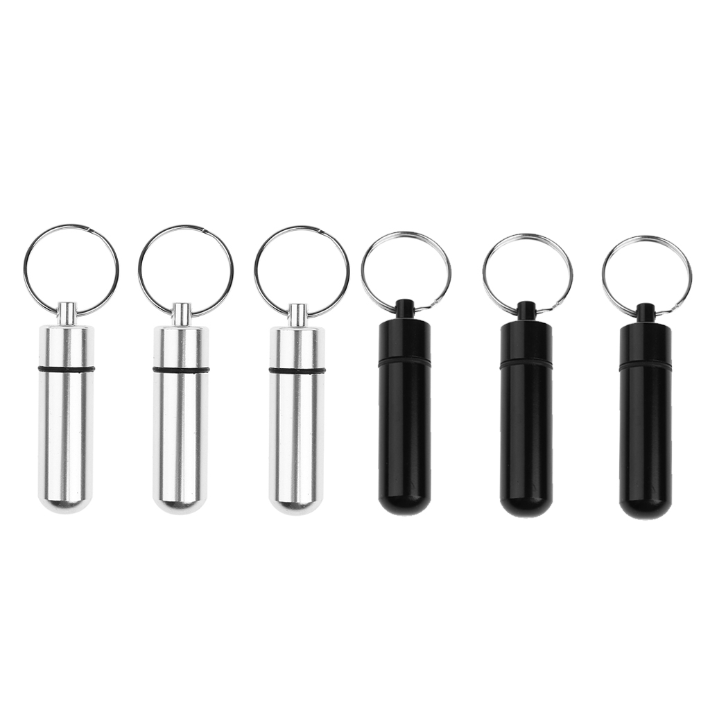 6pcs Waterproof Pill Medicine Box Case Capsule Key Fob Keychain Organizer