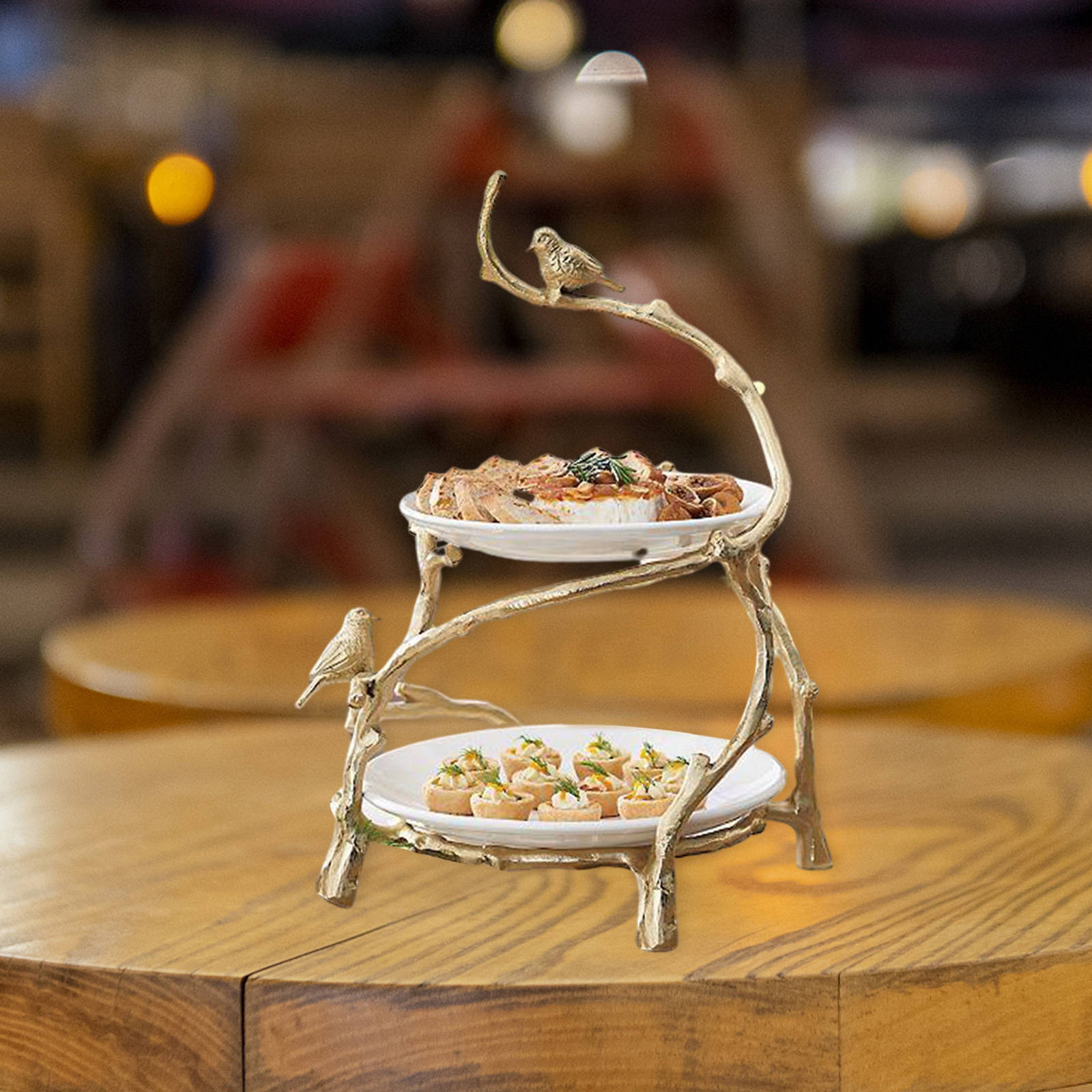 Two-Tiered Snack Tray Key Bracelet & Ring Storage Macaron Kitchen Accessories Sweets Dessert Plates Holder for Birthdays Wedding