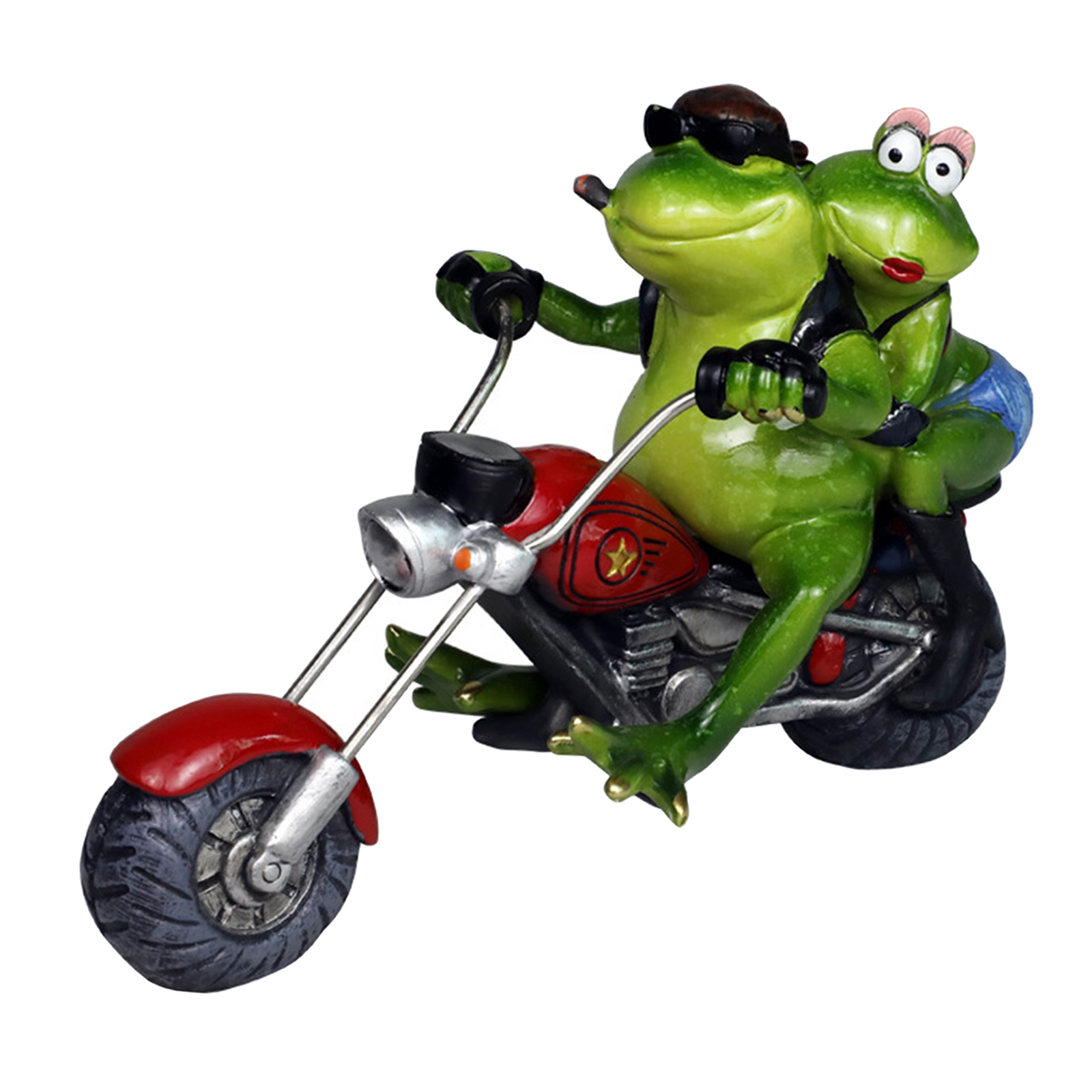 Resin Motorcycle Couple Frog Miniature Figurine Collection Desktop Art Decor