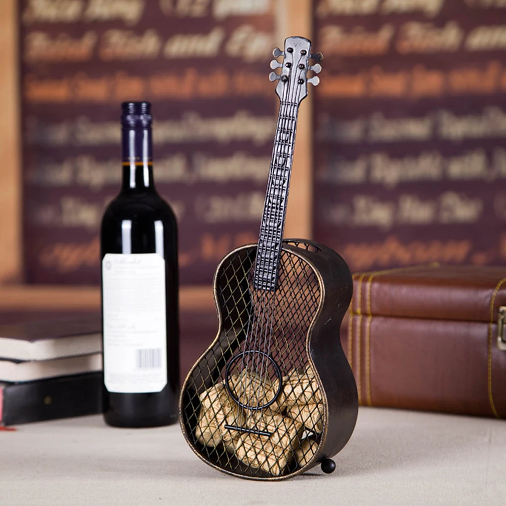 Wine Cork Holder Storage Container Iron Wrought Guitar Rack for Kitchen Bar