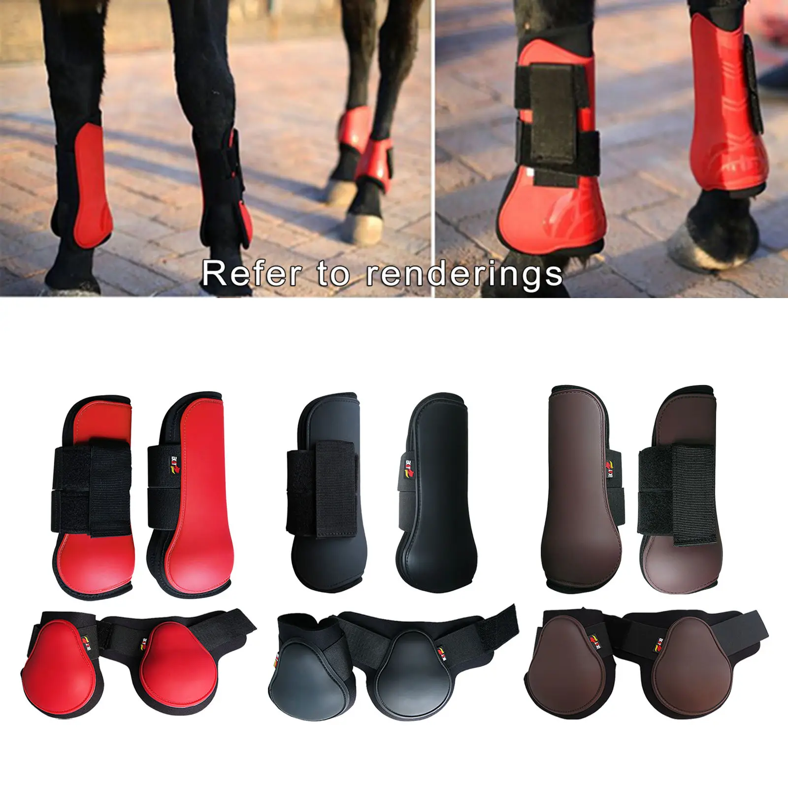 Adjustable Horse Leg Boots Set Equine Front Leg Guard Hind Boots Neoprene Liner Horse Hock Protectors Equestrian Equipment