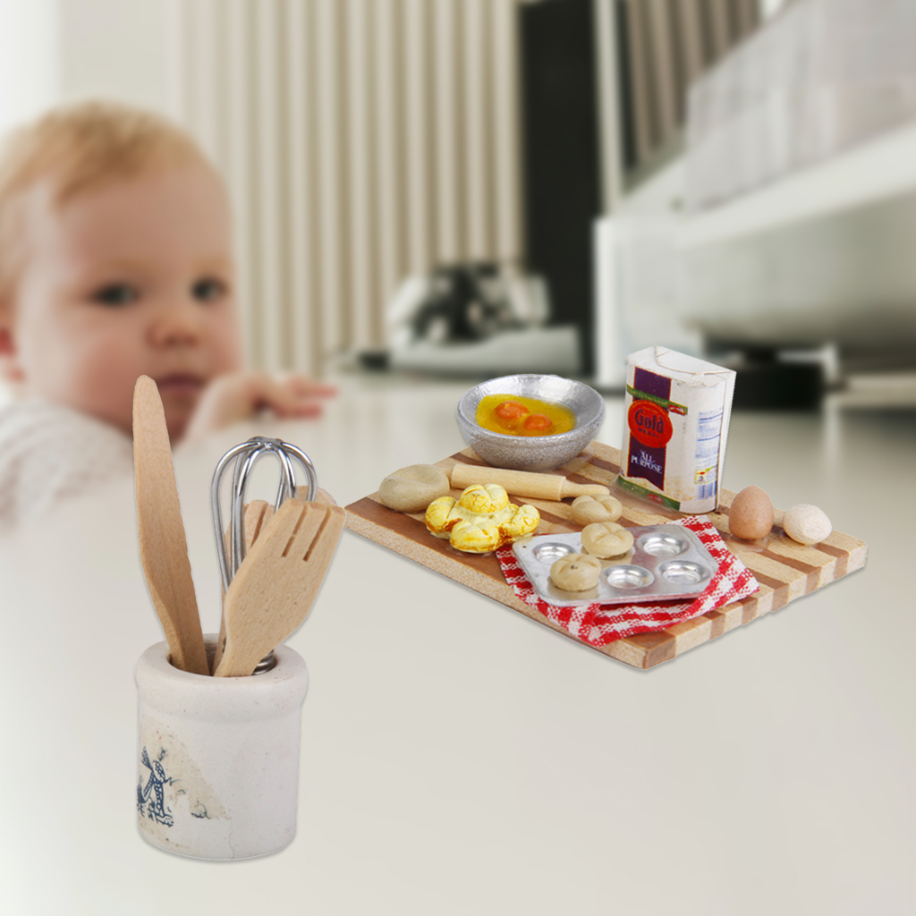 1/12 dollhouse miniature kitchen food eggs milk bread kitchen knife