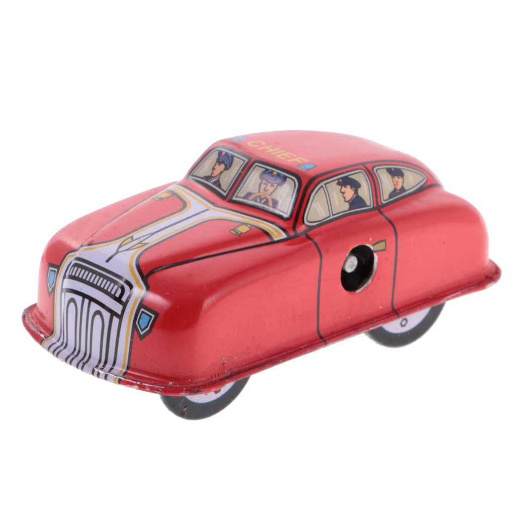 Red Classic Fire Car Tin Toy Collectible Clockwork Wind Up Toys for Kids